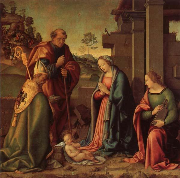 Raffaello Botticini Adoration of the Christ Child with St.Barbara and St.Martin China oil painting art
